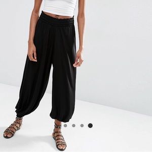 Shirred harem pant black jersey